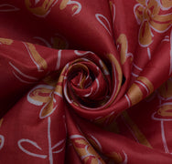 Sushila Vintage Red Saree 100% Pure Silk Printed & Woven Soft Craft 5 YD Fabric