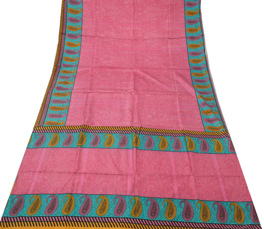 Sushila Vintage Pink Sari 100% Pure Silk Printed Floral Soft Craft 5 Yard Fabric