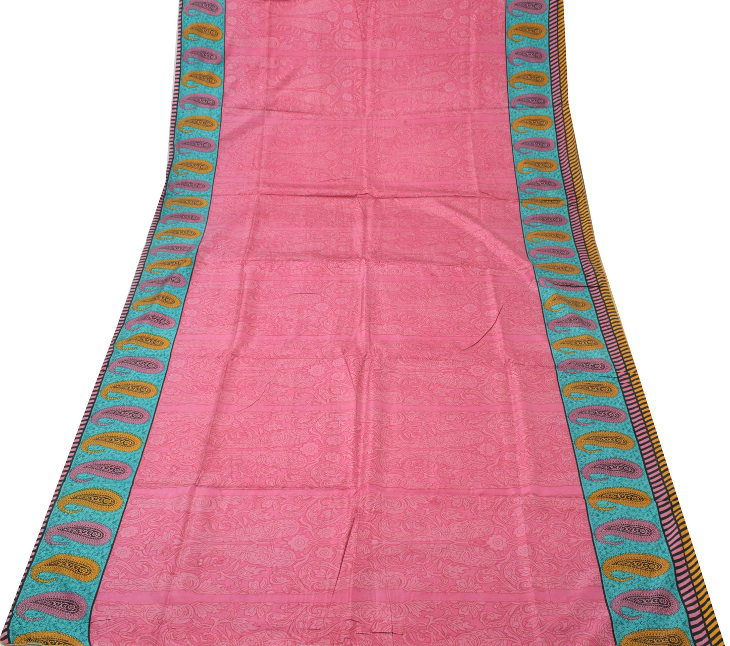 Sushila Vintage Pink Sari 100% Pure Silk Printed Floral Soft Craft 5 Yard Fabric