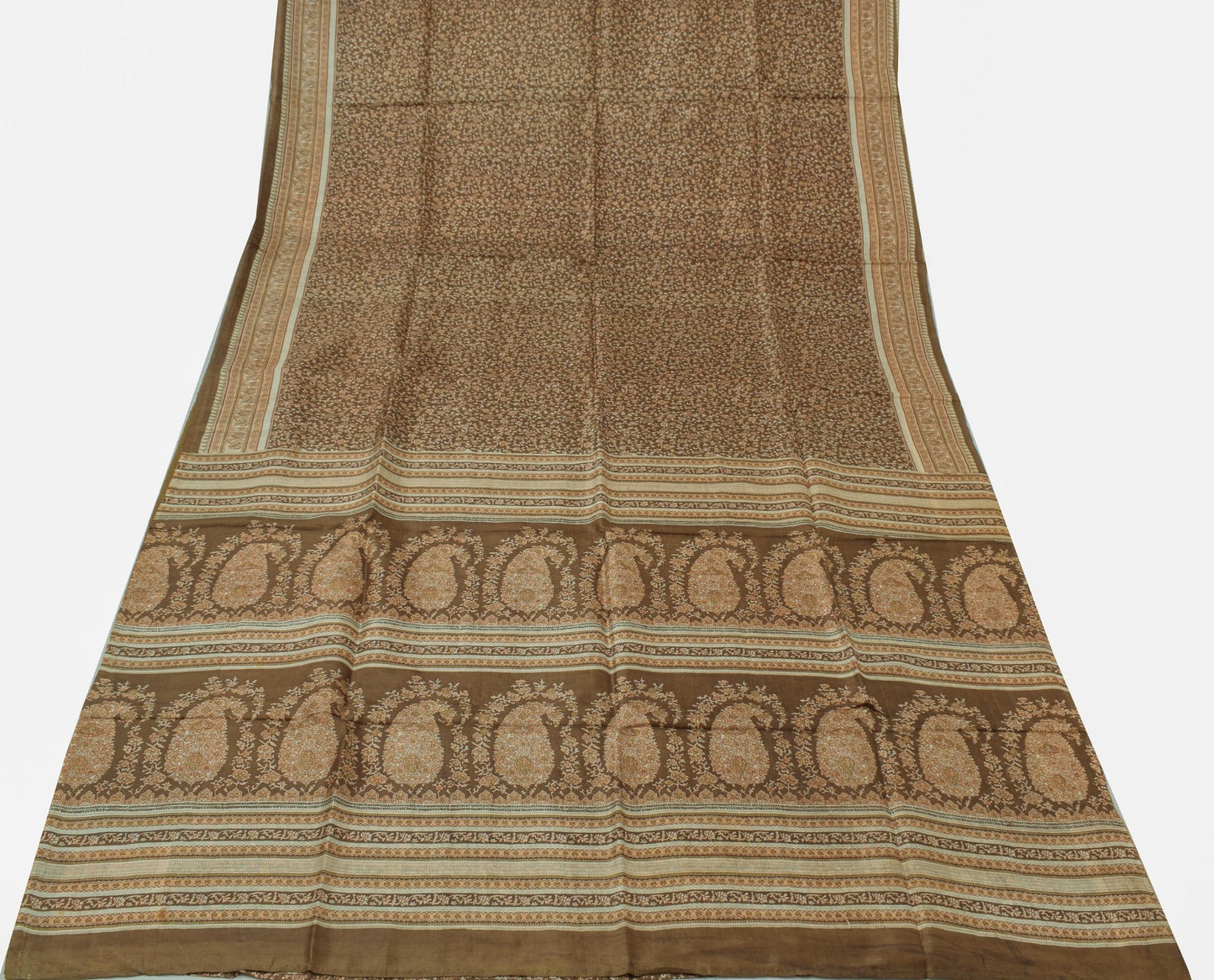 Sushila Vintage Green Saree 100% Pure Silk Printed Floral Soft Craft Fabric