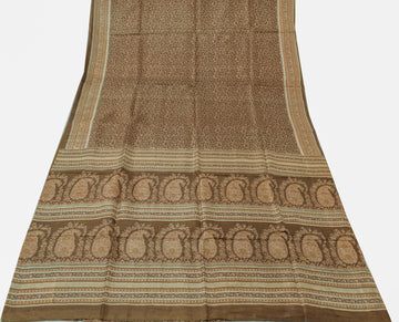Sushila Vintage Green Saree 100% Pure Silk Printed Floral Soft Craft Fabric