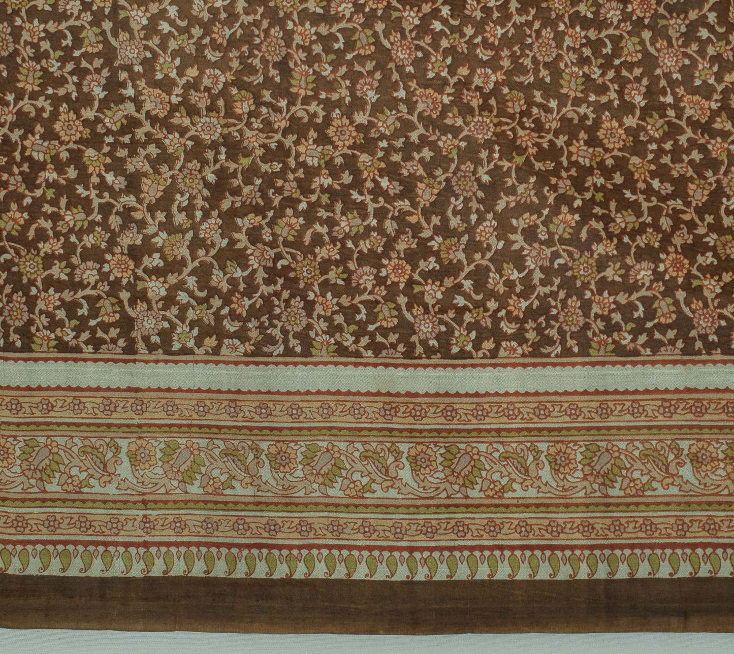 Sushila Vintage Green Saree 100% Pure Silk Printed Floral Soft Craft Fabric