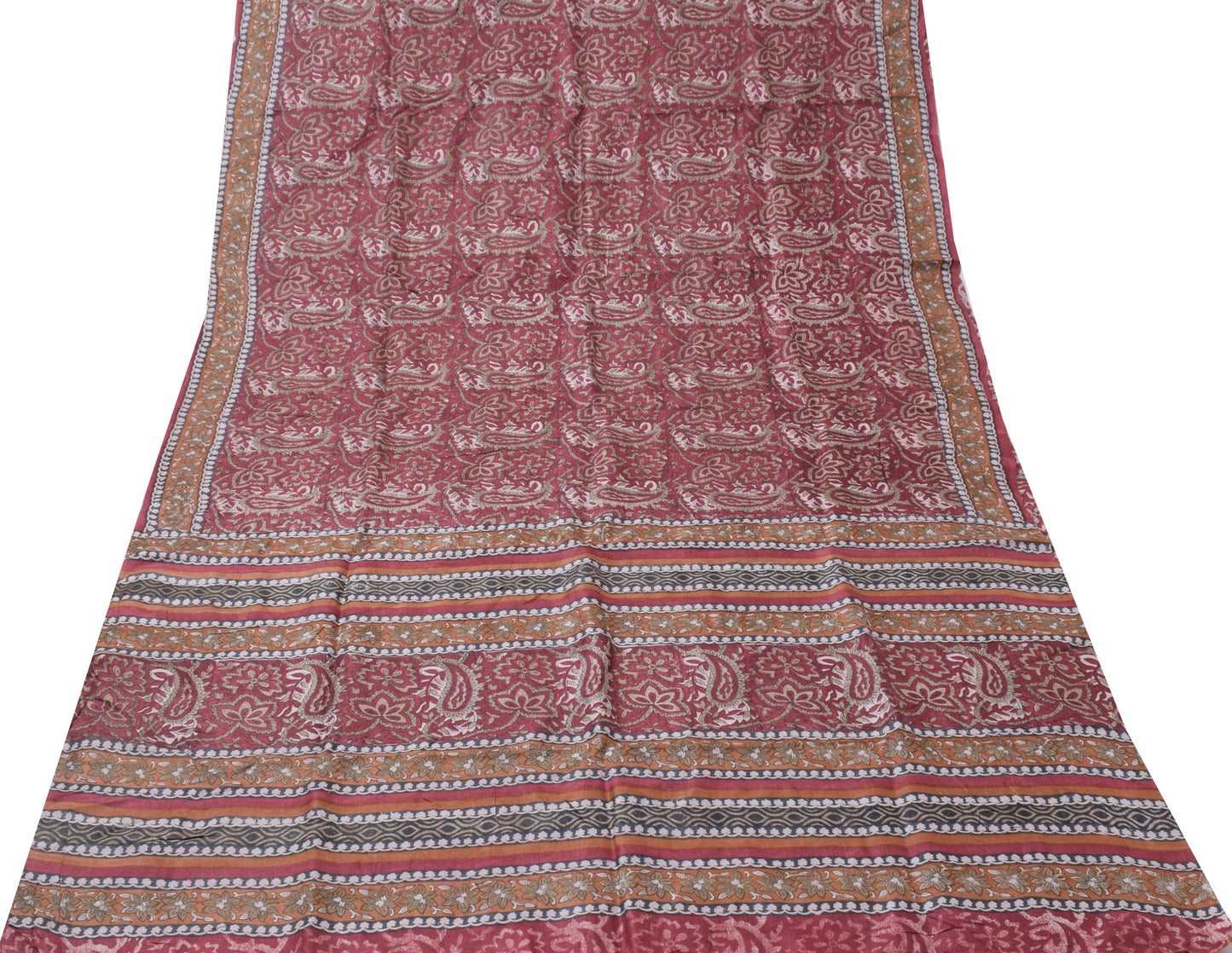 Sushila Vintage Maroon Saree 100% Pure Silk Printed Floral Soft Craft Fabric