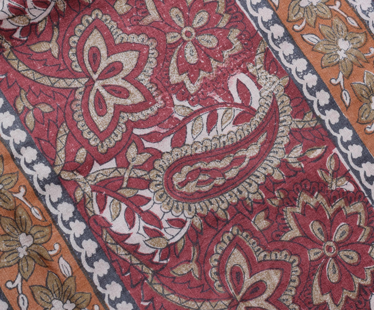 Sushila Vintage Maroon Saree 100% Pure Silk Printed Floral Soft Craft Fabric