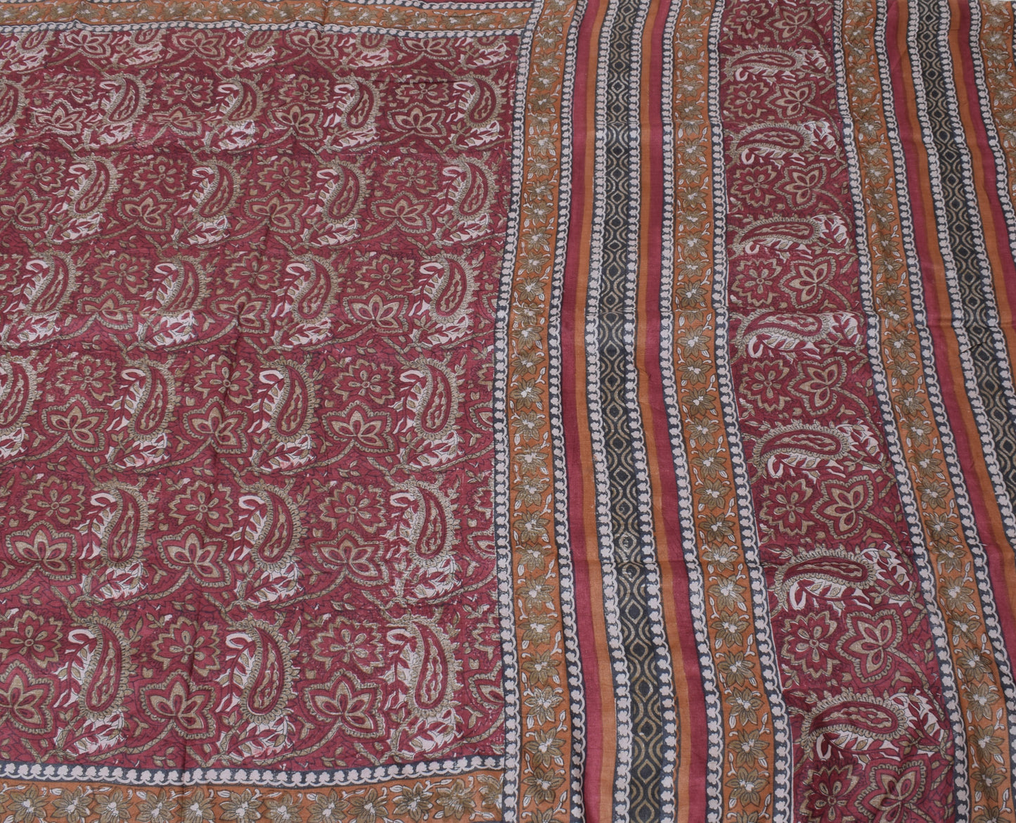 Sushila Vintage Maroon Saree 100% Pure Silk Printed Floral Soft Craft Fabric