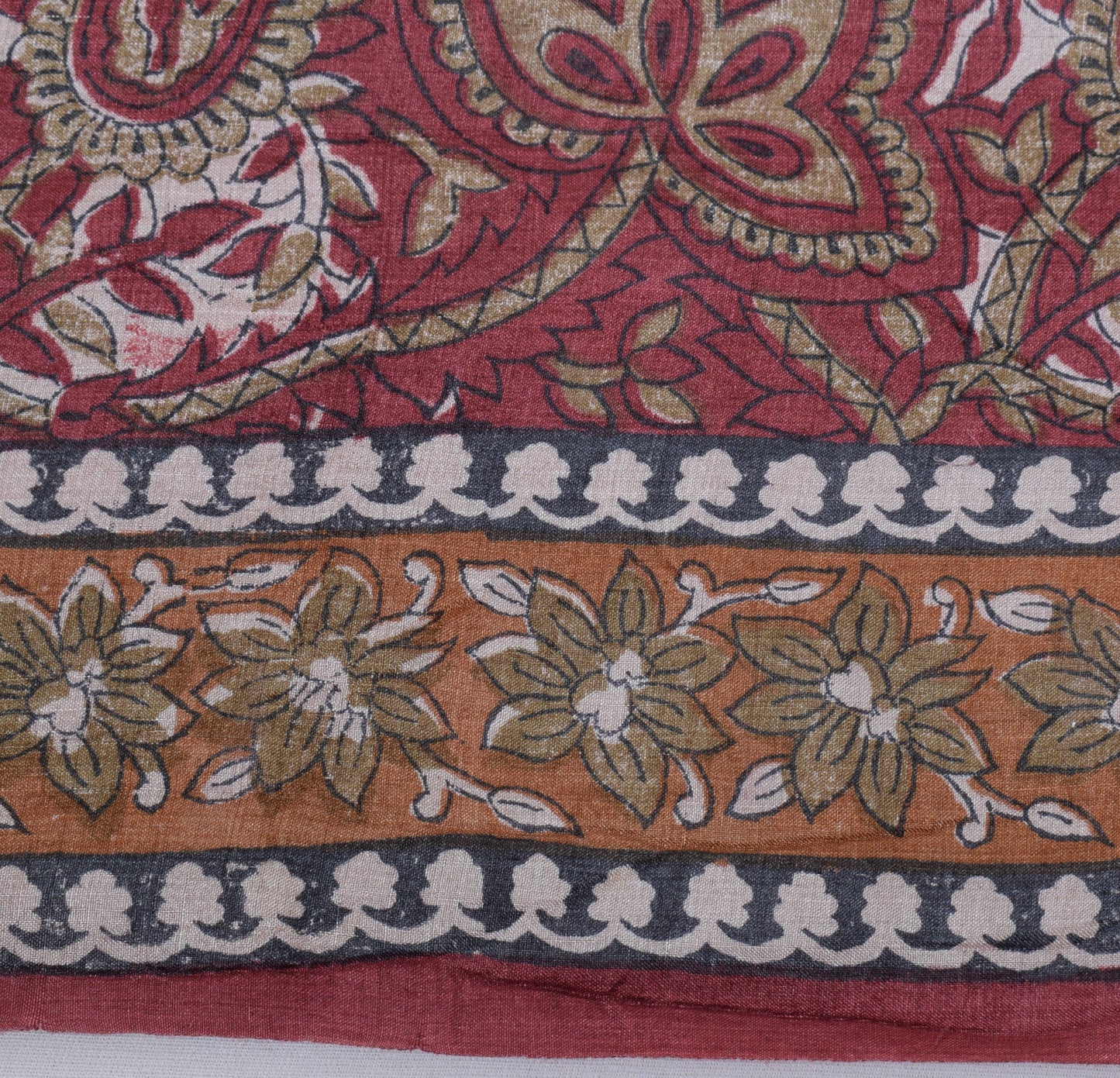 Sushila Vintage Maroon Saree 100% Pure Silk Printed Floral Soft Craft Fabric