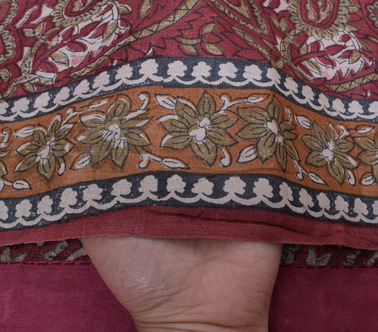 Sushila Vintage Maroon Saree 100% Pure Silk Printed Floral Soft Craft Fabric