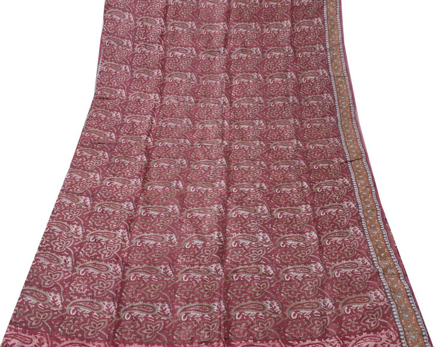 Sushila Vintage Maroon Saree 100% Pure Silk Printed Floral Soft Craft Fabric