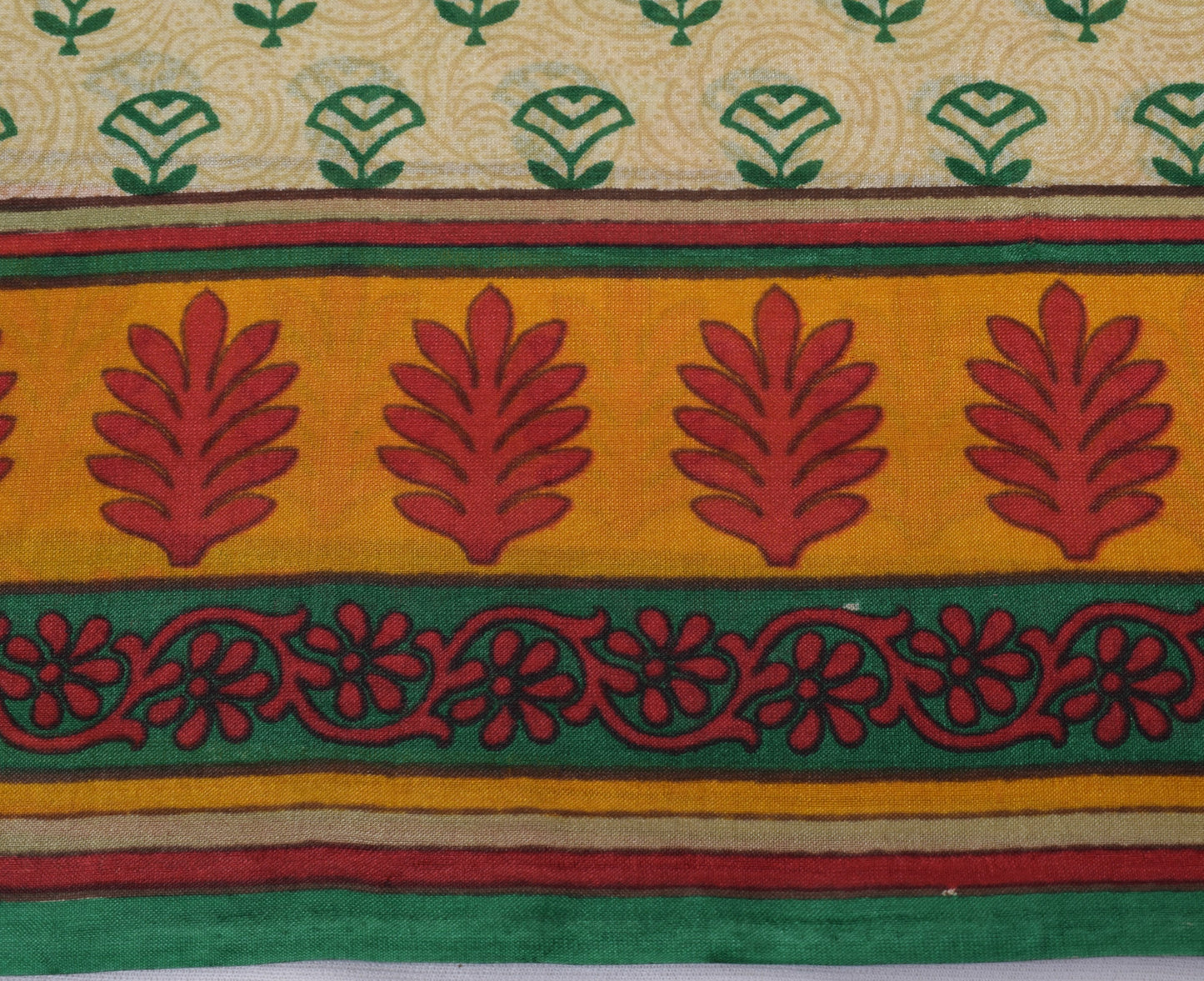 Sushila Vintage Green Saree 100% Pure Silk Printed Floral Soft Craft 5 YD Fabric
