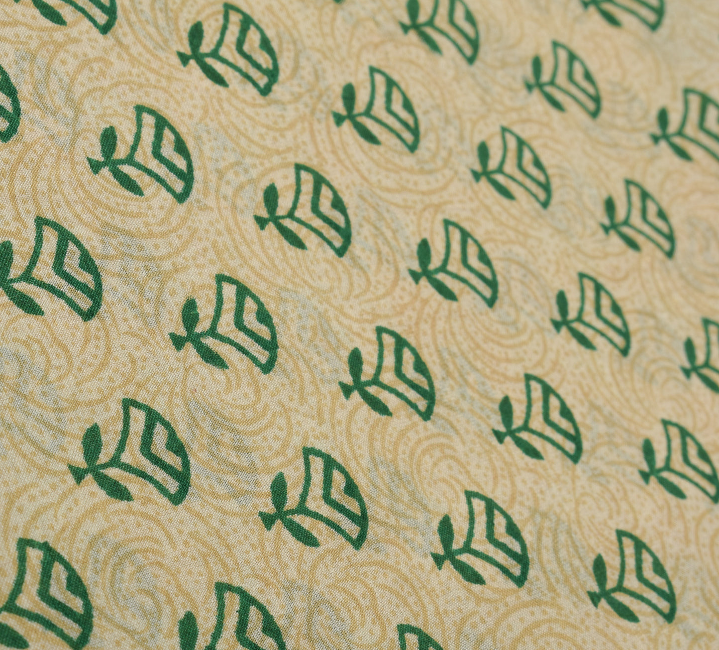 Sushila Vintage Green Saree 100% Pure Silk Printed Floral Soft Craft 5 YD Fabric