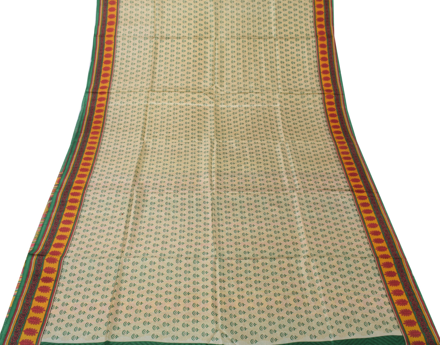 Sushila Vintage Green Saree 100% Pure Silk Printed Floral Soft Craft 5 YD Fabric