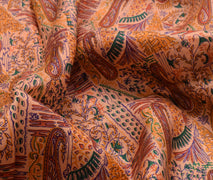 Sushila Vintage Peach Saree 100% Pure Silk Printed Floral Soft Craft 5 YD Fabric