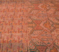 Sushila Vintage Peach Saree 100% Pure Silk Printed Floral Soft Craft 5 YD Fabric