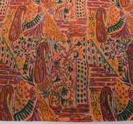 Sushila Vintage Peach Saree 100% Pure Silk Printed Floral Soft Craft 5 YD Fabric
