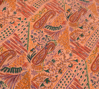 Sushila Vintage Peach Saree 100% Pure Silk Printed Floral Soft Craft 5 YD Fabric