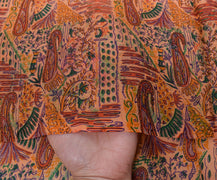 Sushila Vintage Peach Saree 100% Pure Silk Printed Floral Soft Craft 5 YD Fabric