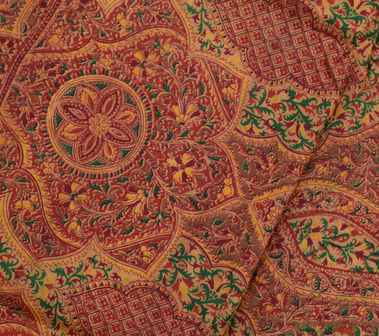 Sushila Vintage Brown Saree 100% Pure Silk Printed Floral Soft Craft 5 YD Fabric