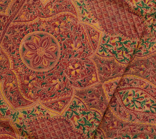 Sushila Vintage Brown Saree 100% Pure Silk Printed Floral Soft Craft 5 YD Fabric