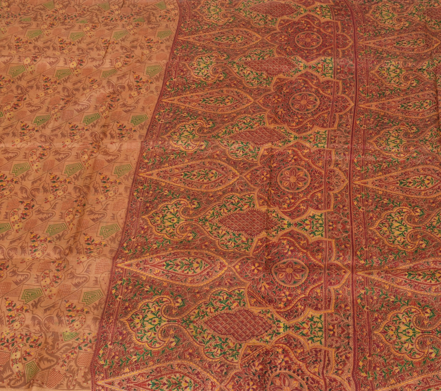 Sushila Vintage Brown Saree 100% Pure Silk Printed Floral Soft Craft 5 YD Fabric