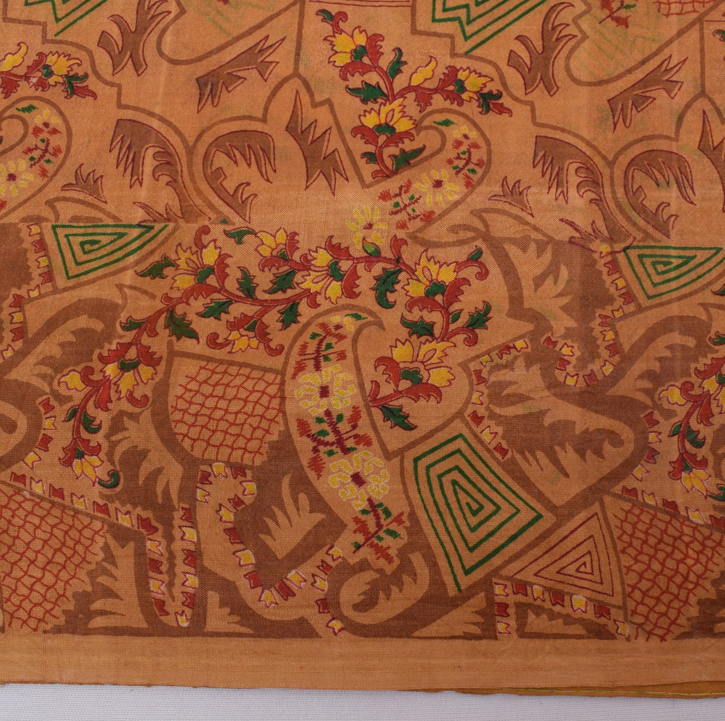 Sushila Vintage Brown Saree 100% Pure Silk Printed Floral Soft Craft 5 YD Fabric
