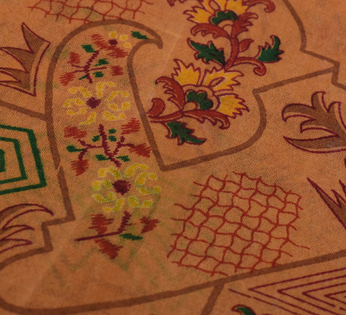 Sushila Vintage Brown Saree 100% Pure Silk Printed Floral Soft Craft 5 YD Fabric