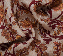 Sushila Vintage Cream Saree 100% Pure Silk Printed Floral Soft Craft Fabric