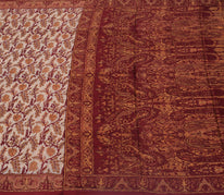 Sushila Vintage Cream Saree 100% Pure Silk Printed Floral Soft Craft Fabric