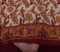 Sushila Vintage Cream Saree 100% Pure Silk Printed Floral Soft Craft Fabric