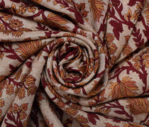 Sushila Vintage Cream Saree 100% Pure Silk Printed Floral Soft Craft Fabric