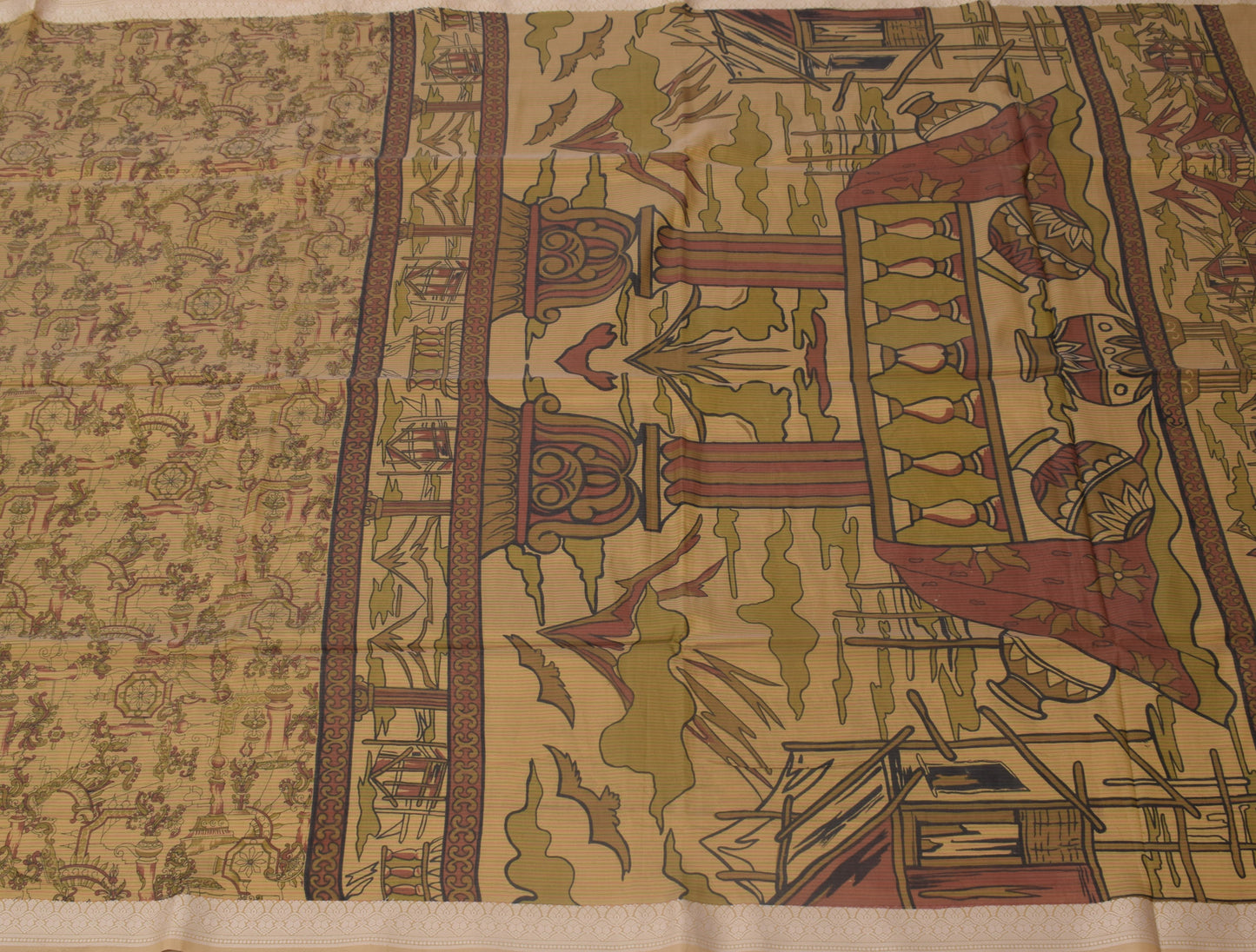 Sushila Vintage Green Saree 100% Pure Silk Printed Floral Soft Craft 5 YD Fabric