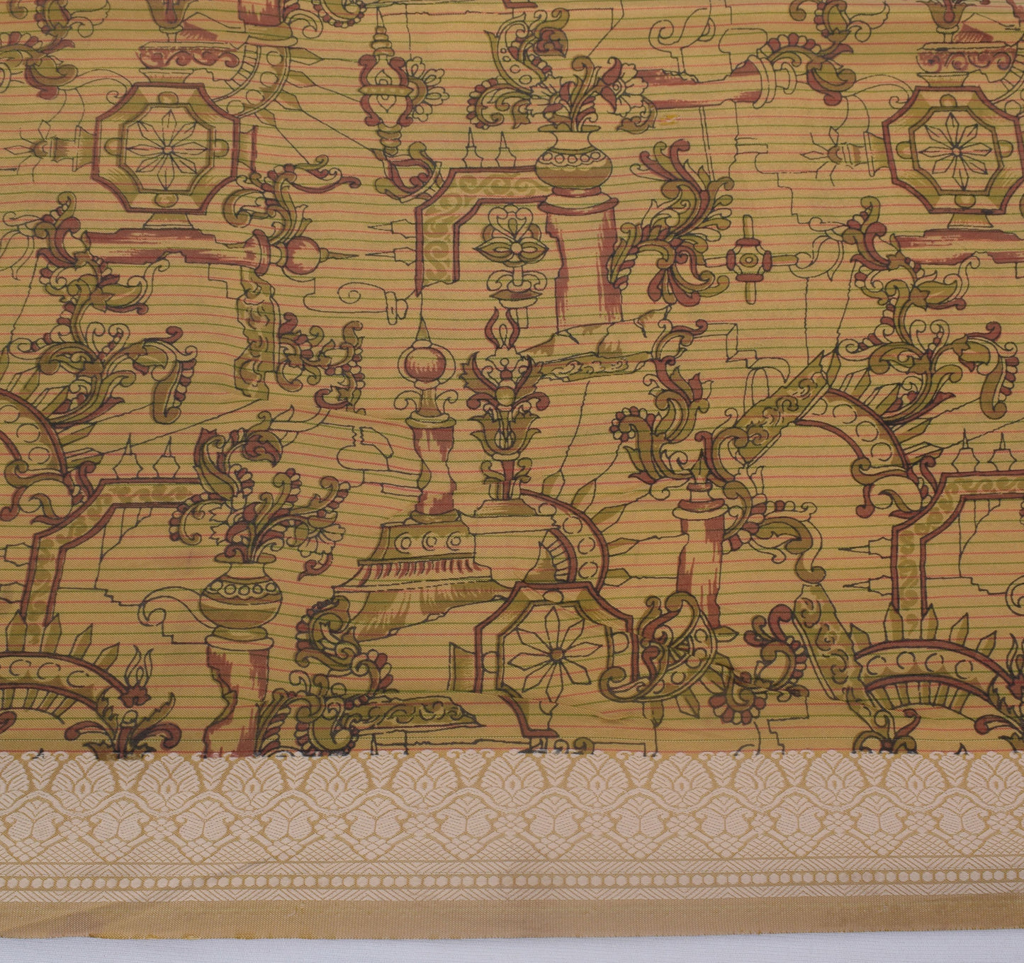 Sushila Vintage Green Saree 100% Pure Silk Printed Floral Soft Craft 5 YD Fabric