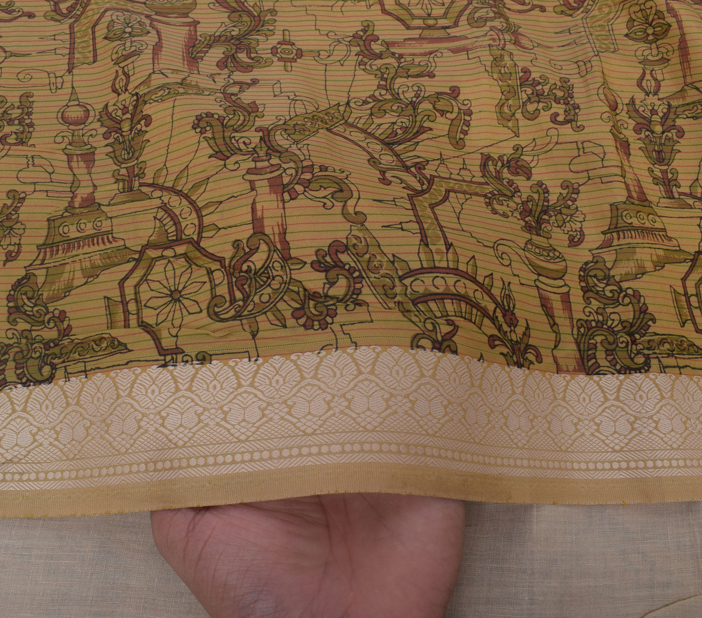 Sushila Vintage Green Saree 100% Pure Silk Printed Floral Soft Craft 5 YD Fabric