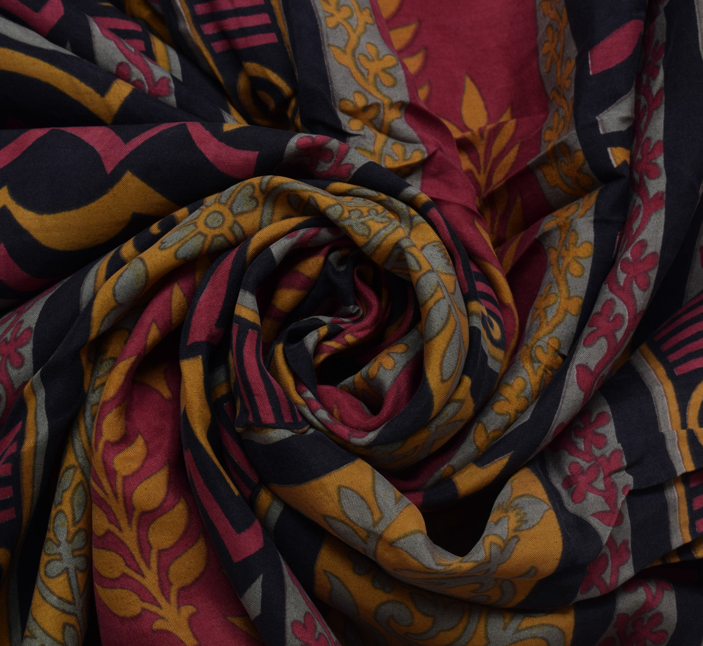 Sushila Vintage Magenta Saree 100% Pure Silk Printed Floral Soft Craft Fabric