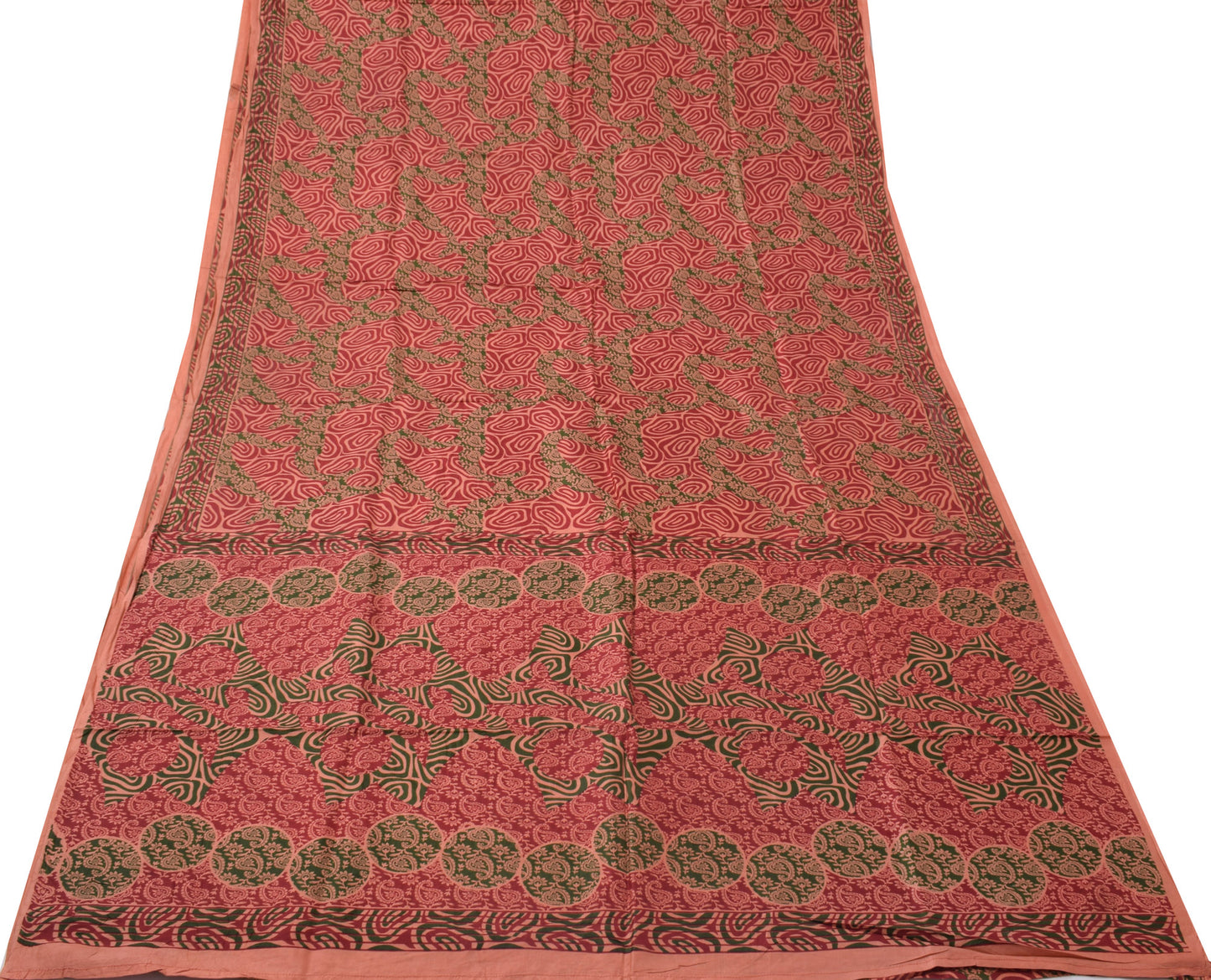 Sushila Vintage Peach Saree 100% Pure Silk Printed Paisley Soft Craft Fabric