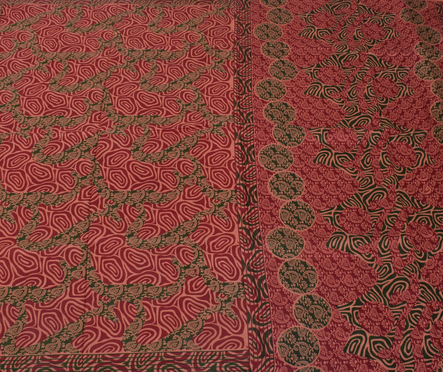 Sushila Vintage Peach Saree 100% Pure Silk Printed Paisley Soft Craft Fabric
