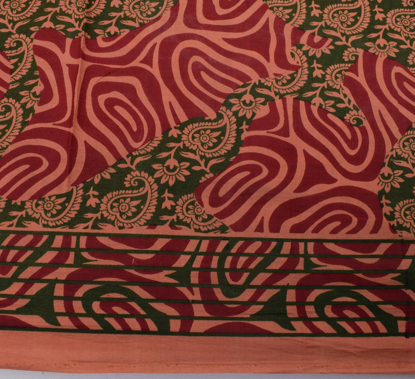 Sushila Vintage Peach Saree 100% Pure Silk Printed Paisley Soft Craft Fabric