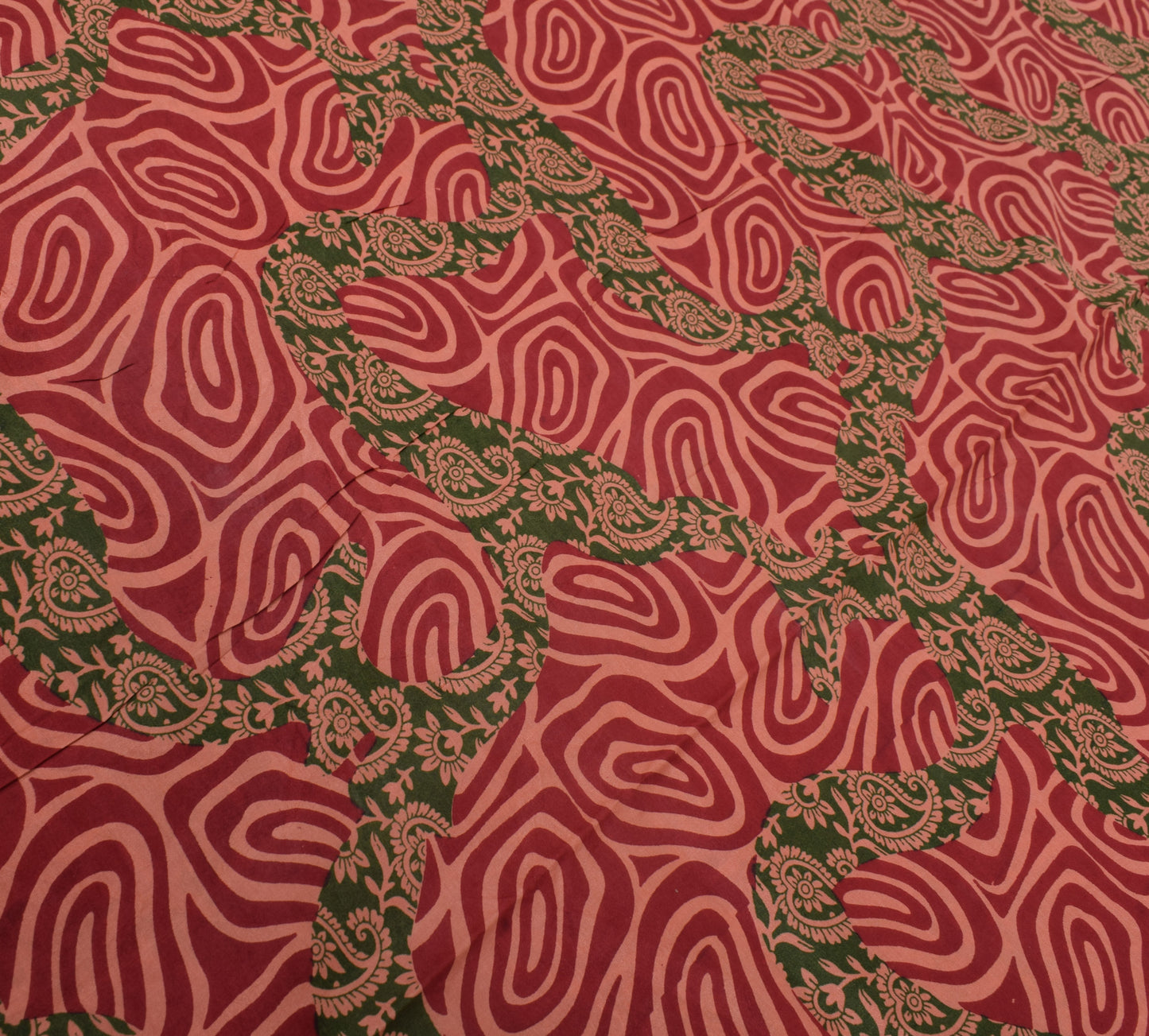 Sushila Vintage Peach Saree 100% Pure Silk Printed Paisley Soft Craft Fabric