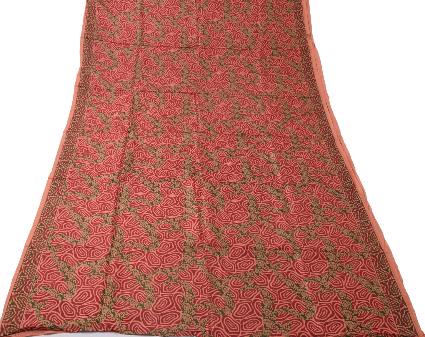 Sushila Vintage Peach Saree 100% Pure Silk Printed Paisley Soft Craft Fabric