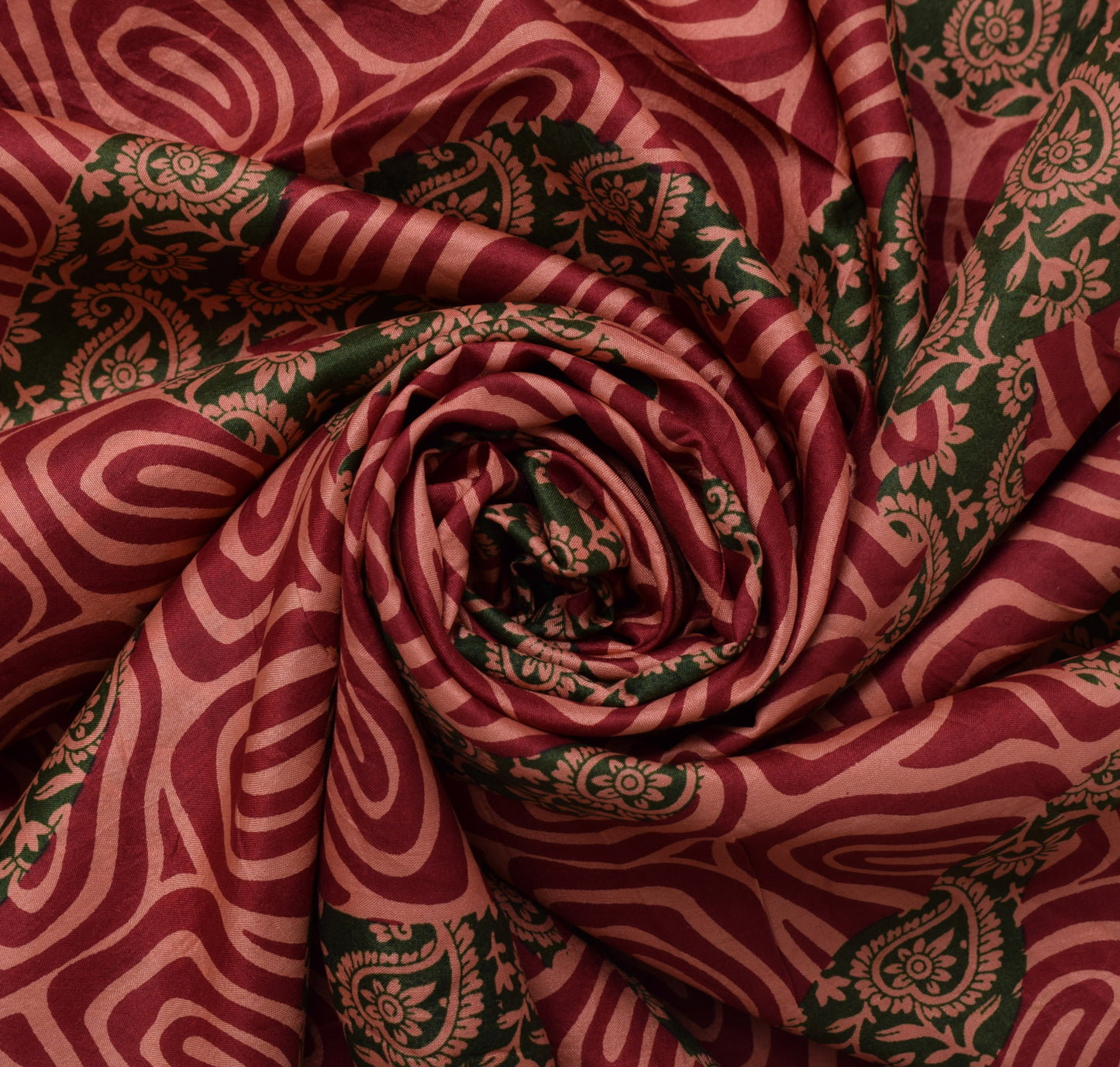 Sushila Vintage Peach Saree 100% Pure Silk Printed Paisley Soft Craft Fabric