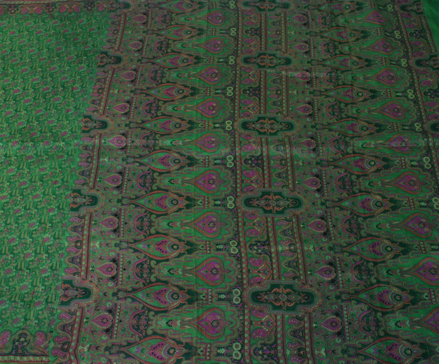 Sushila Vintage Green Saree 100% Pure Silk Printed Floral Soft Craft 5 YD Fabric