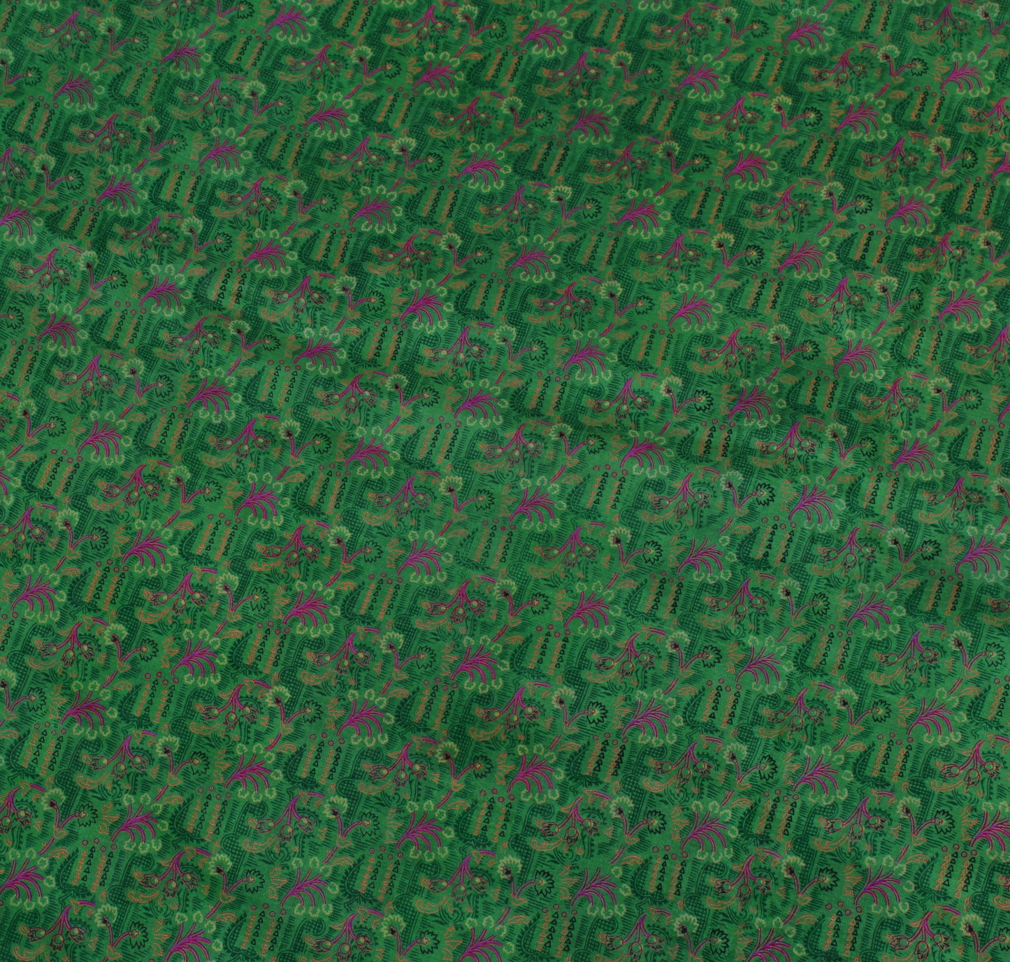 Sushila Vintage Green Saree 100% Pure Silk Printed Floral Soft Craft 5 YD Fabric