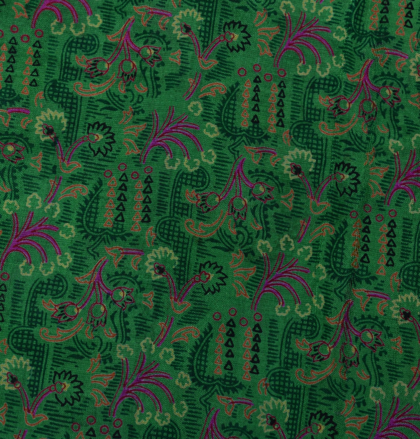 Sushila Vintage Green Saree 100% Pure Silk Printed Floral Soft Craft 5 YD Fabric