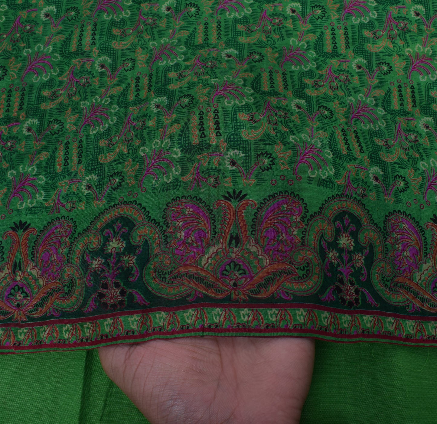 Sushila Vintage Green Saree 100% Pure Silk Printed Floral Soft Craft 5 YD Fabric