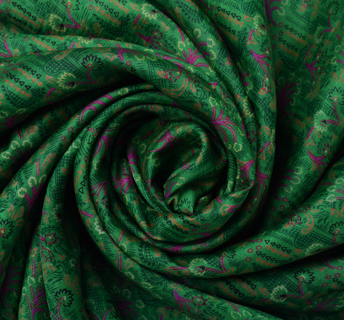 Sushila Vintage Green Saree 100% Pure Silk Printed Floral Soft Craft 5 YD Fabric
