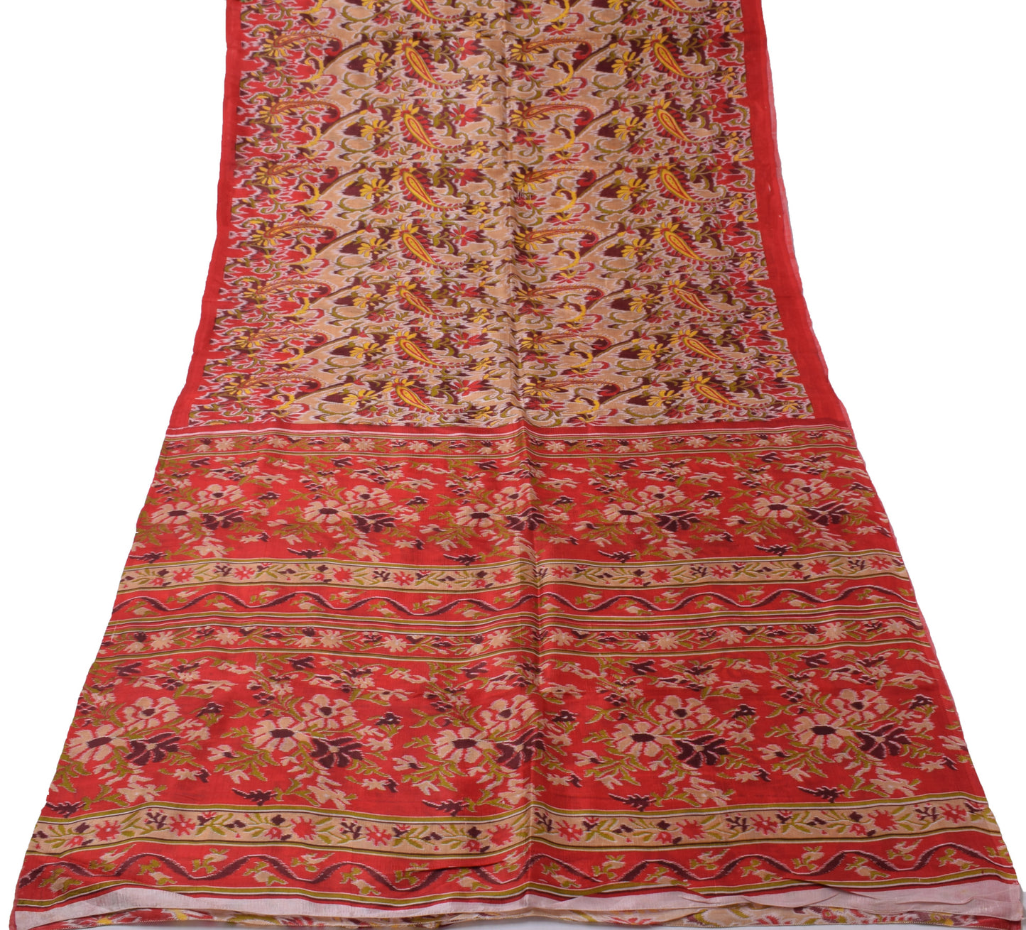 Sushila Vintage Brown Saree 100% Pure Silk Printed Floral Soft Craft Fabric