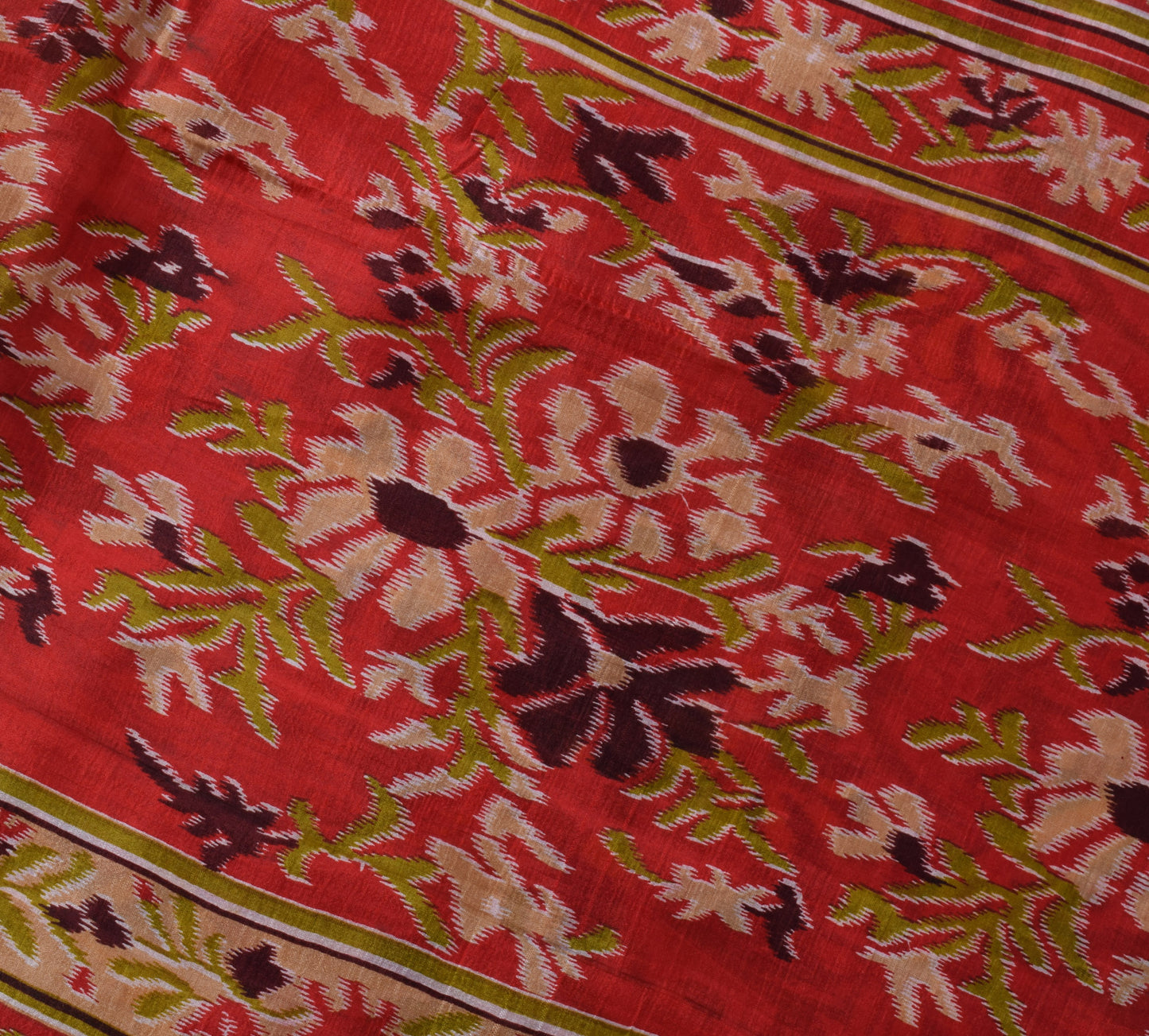 Sushila Vintage Brown Saree 100% Pure Silk Printed Floral Soft Craft Fabric