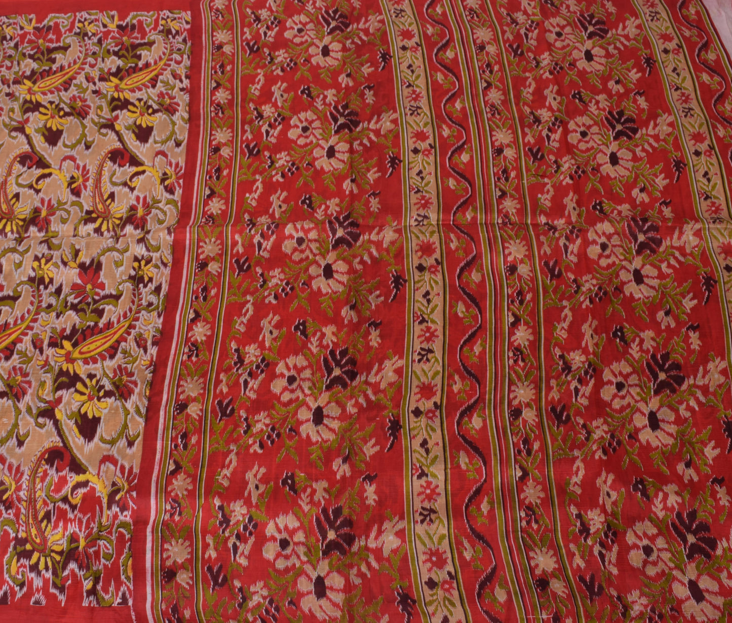 Sushila Vintage Brown Saree 100% Pure Silk Printed Floral Soft Craft Fabric