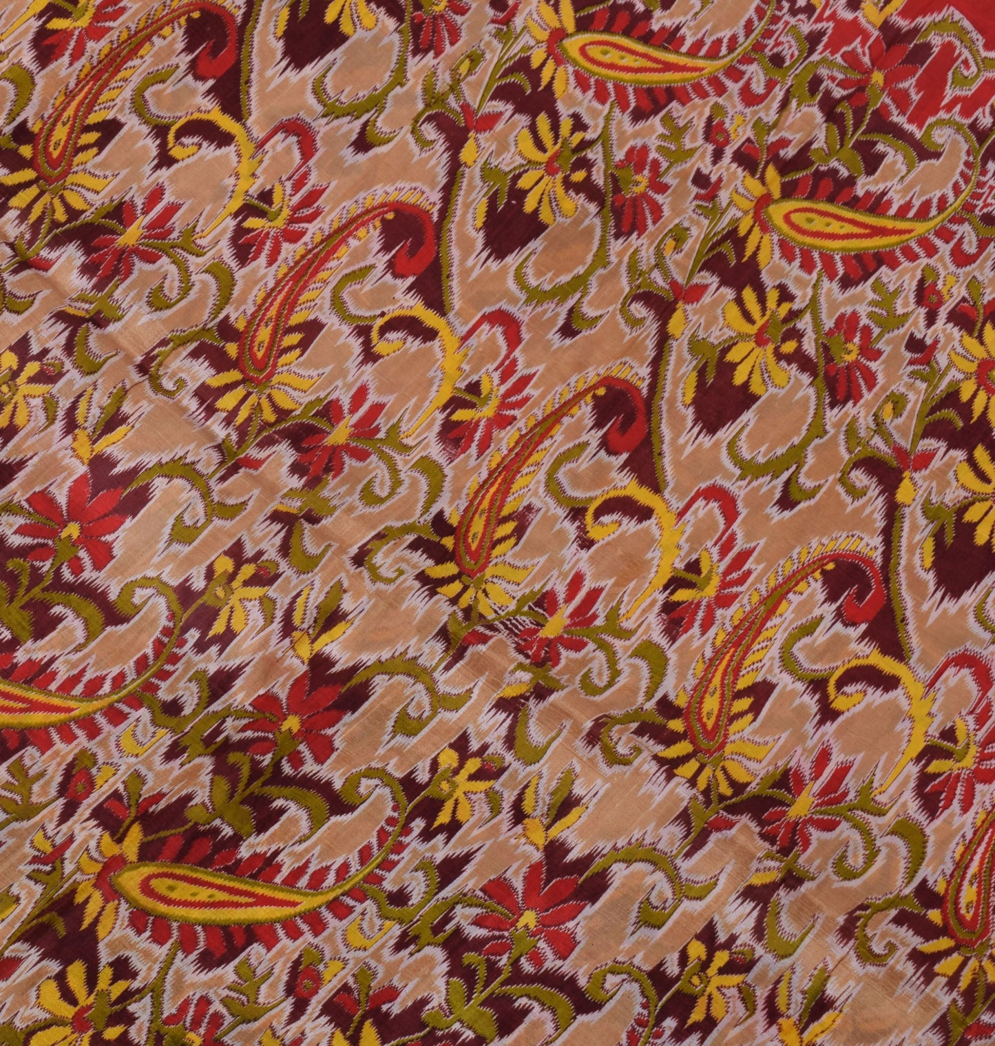 Sushila Vintage Brown Saree 100% Pure Silk Printed Floral Soft Craft Fabric