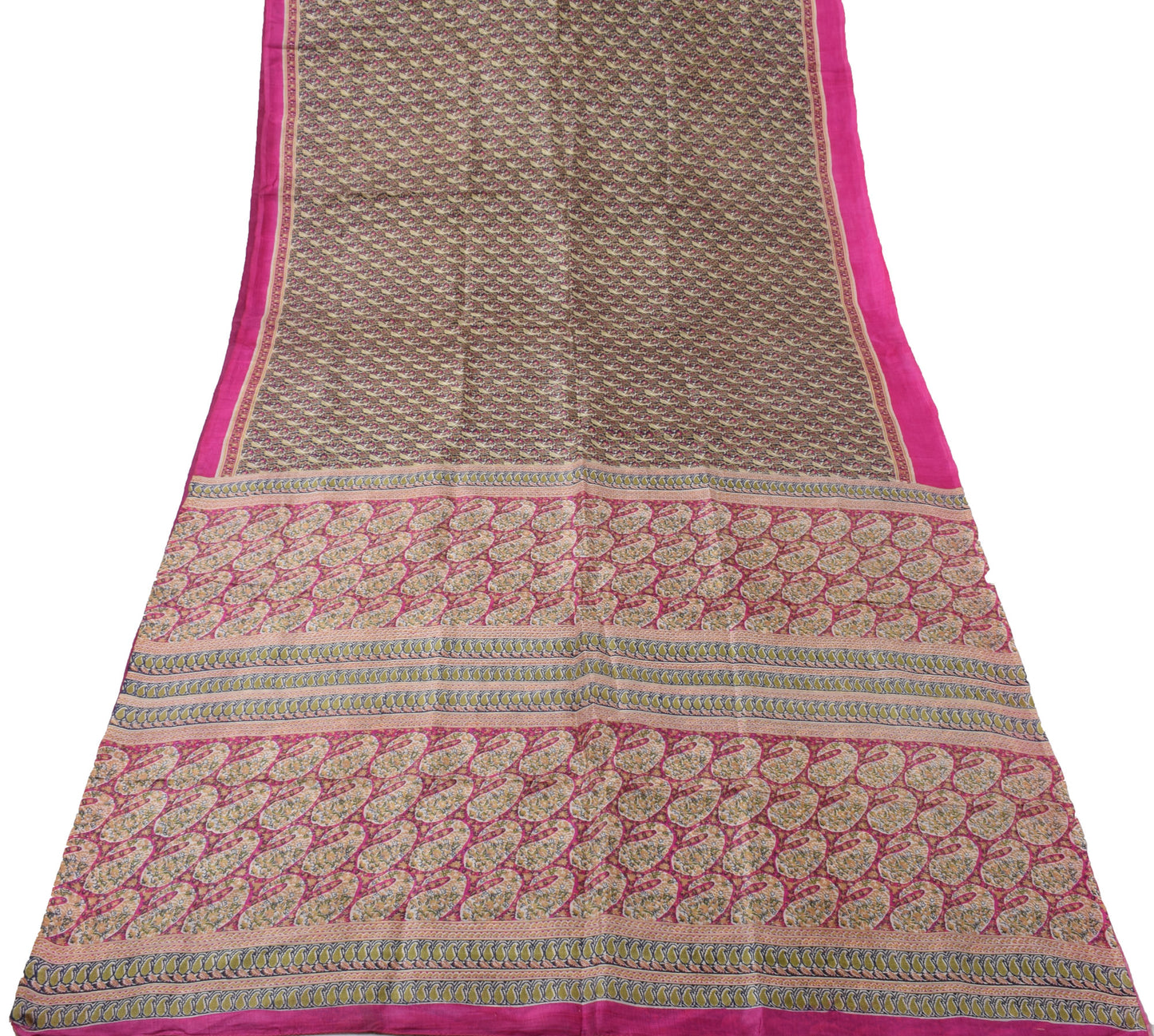 Sushila Vintage Blue Saree 100% Pure Silk Printed Floral Soft Craft Fabric
