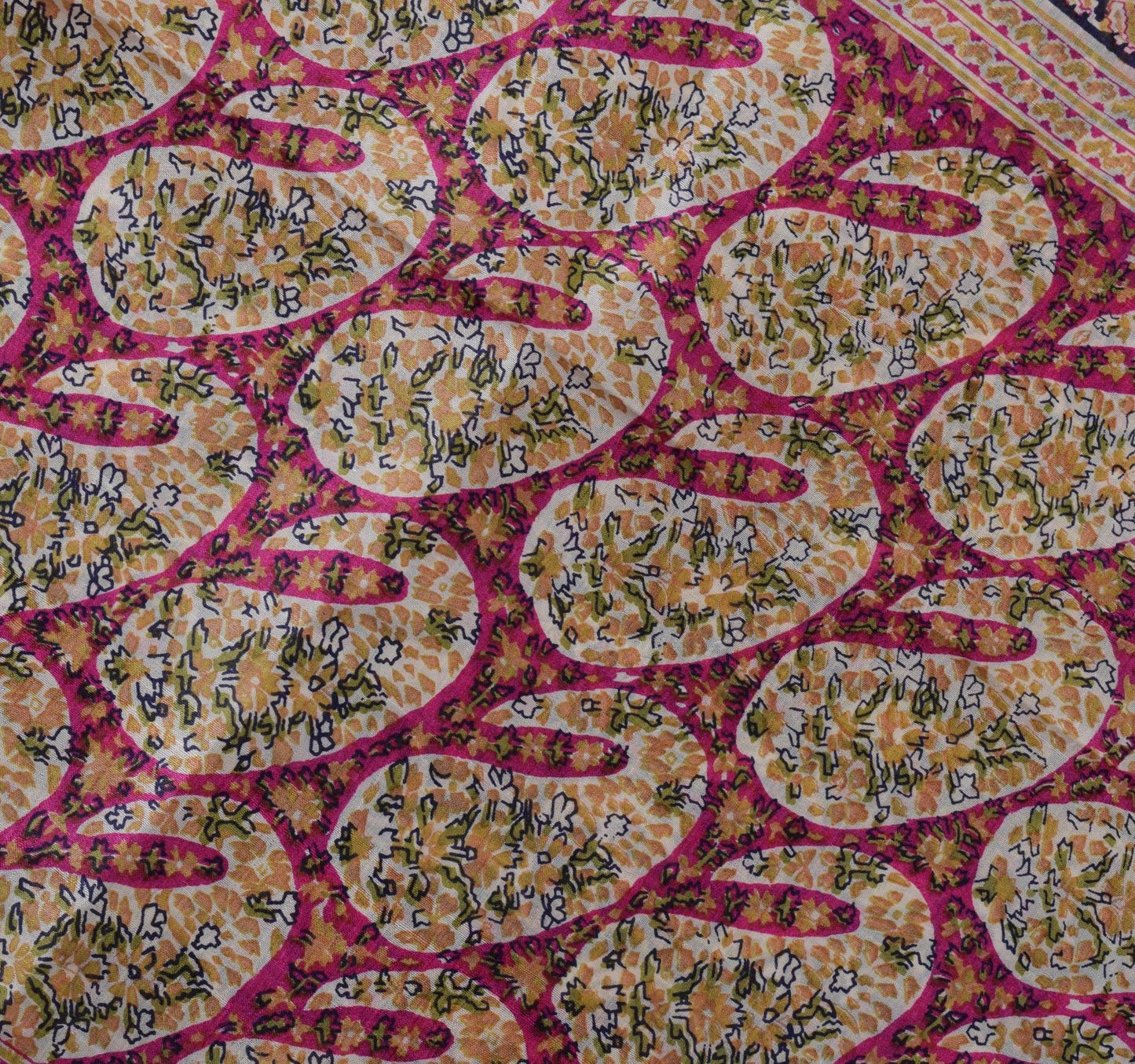 Sushila Vintage Blue Saree 100% Pure Silk Printed Floral Soft Craft Fabric